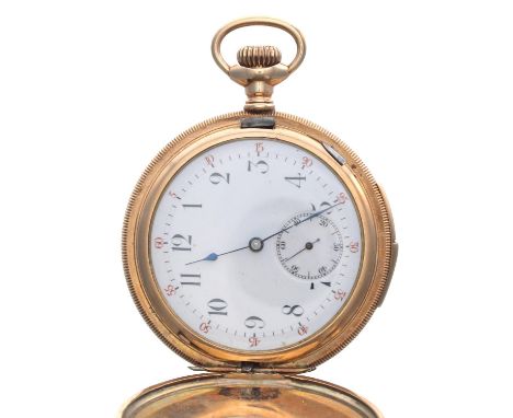 Gold plated quarter repeating lever set hunter pocket watch, unsigned movement with compensated balance, regulator and two ha