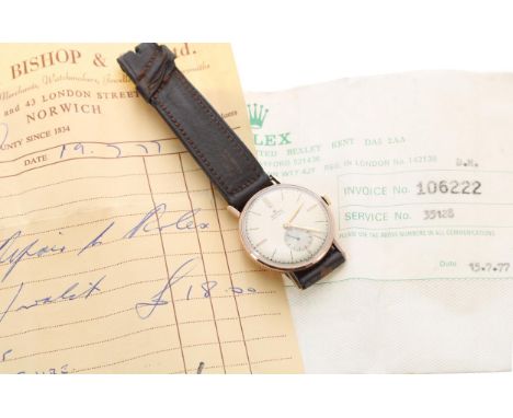 Rolex Precision 9ct gentleman's wristwatch, ref. 3923, serial no. 274xxx, circa 1944, signed silvered dial with baton markers