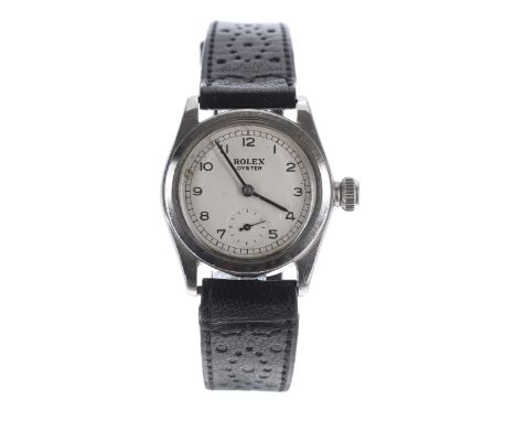 Rolex Oyster mid-size stainless steel wristwatch, case no. 758xx, circa 1940s, circular silvered dial with Arabic numerals, m