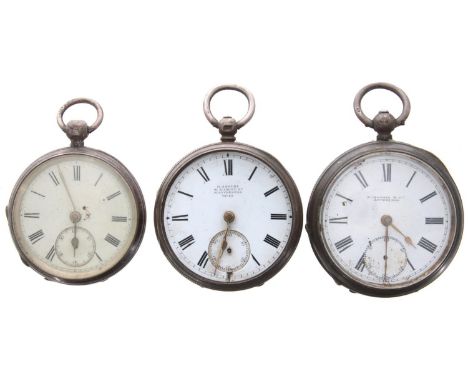 Two H. Samuel silver lever engine turned pocket watches for repair; together with a silver lever engine turned pocket watch f