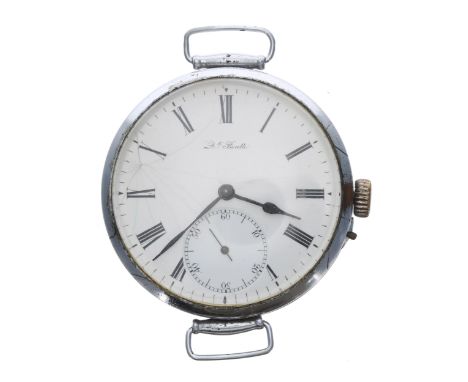 Russian nickel cased lever pilots wristwatch, Roman numeral dial with subsidiary seconds signed Boutte, the circular case wit