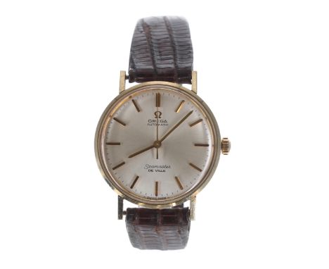 Omega Seamaster De Ville automatic 14k gold filled gentleman's wristwatch, circular silvered dial with baton markers and cent