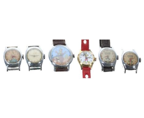 Five novelty lady's wristwatches to include Mickey Mouse, two Hoopalong Cassidy, Yogi bear, Cinderella (all for repair); toge