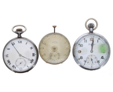 Helvetia British Military nickel cased lever pocket watch, signed cal. 32A movement inscribed General Watch Co. Switzerland, 