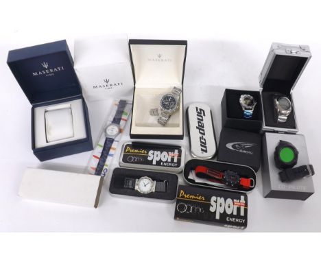 Selection of gentleman's wristwatches to include Maserati chronograph, quartz, 42mm (box, two spare links); Subaru World Rall