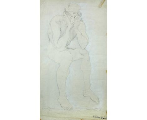 Bettina Shaw-Lawrence (British, b.1921) Study of Lucian Freud, naked, with his hands before his face signed lower right "Shaw