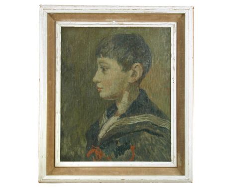 Circle of Robert Henri Henri (French, 1865-1929) Portrait of a young boy in profile wearing a sailor suit signed lower right 