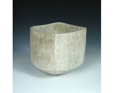 § John Ward, (British, b.1938), a square form stoneware vase, to a tapering base, impressed seal mark and Peter Dingley paper