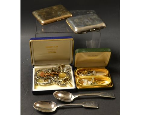 Jewellery including cuff links; a silver cigarette case; a rolled gold cigarette case; a silver spoon etc 