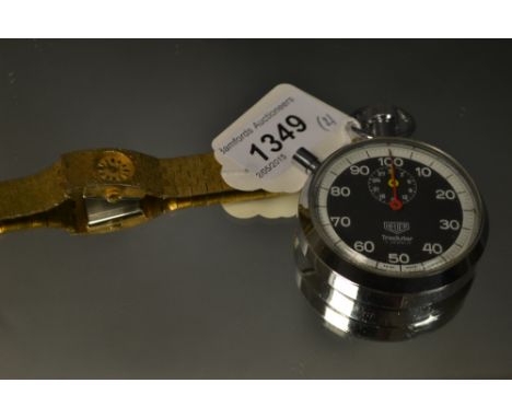 An Heuer manual stopwatch; a Caravelle lady's bracelet wrist watch (2)