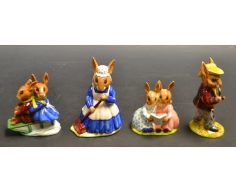 Royal Doulton Bunnykins - Mr Bunnykins, Autumn Days, Mrs Bunnykins; clean Sweep; Billie and Buntie sleigh ride; Storytime, (4