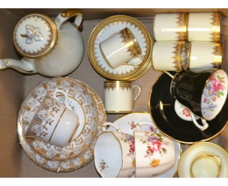 A 1930's Tuscan Plant coffee set for six, milk and sugar; other Staffordshire teacups and saucers
