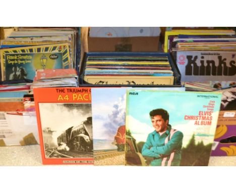 Popular music- LP's 45's, Elvis Presley, The Kinks, The World of Steam, The Beatles, Frank Sinatra, Country and Western, Rock