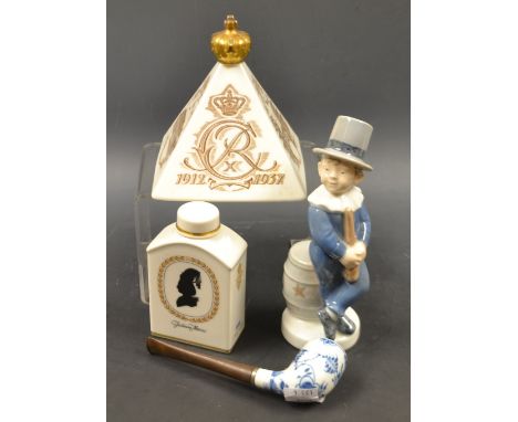 A Danish Bing and Grondahl pyramid desk weight, to commemorate the jubilee of King Christian X, 1912 - 1937, surmounted with 