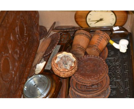 South American Interest - a Peruvian Casa Secchi rectangular tray; another; a similar leather, coasters, combs; a meerschaum 