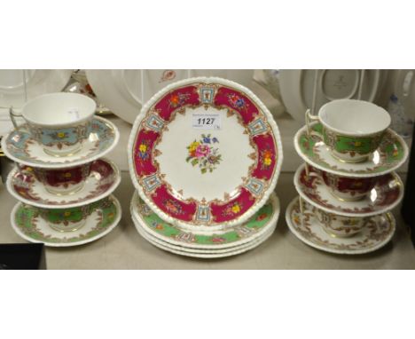 A Royal Crown Derby Leroy pattern table service comprising six cups, six saucers, four side plates, printed marks (16) 