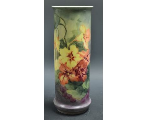 A Royal Worcester cylinder vase, painted with yellow and peach flowers,Townsend And Co retailers marks, No 2510, 23cm high