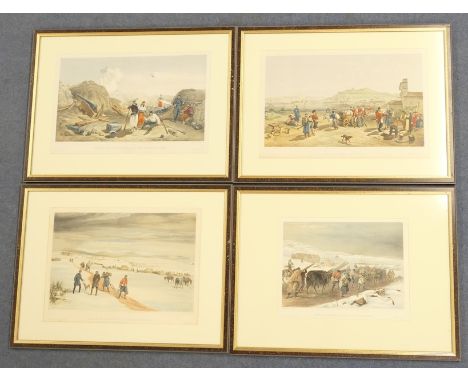 Set of four Crimean War chromolithographic engravings by W Simpson, published by Day & Sons, 1855, titled 'Kertch from the No