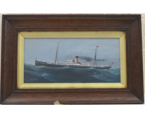 H Crane (Active circa 1920), Portrait of the steamship ''Broderick'', circa 1913, signed gouache on millboard, 14cm x 28.5cm