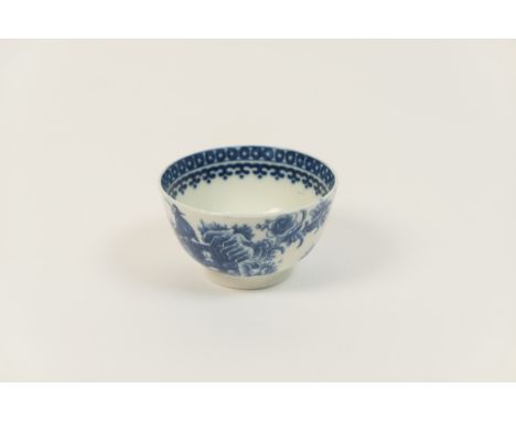 Caughley blue and white printed tea bowl, in the fisherman and cormorant pattern, circa 1785, 7cm diameter