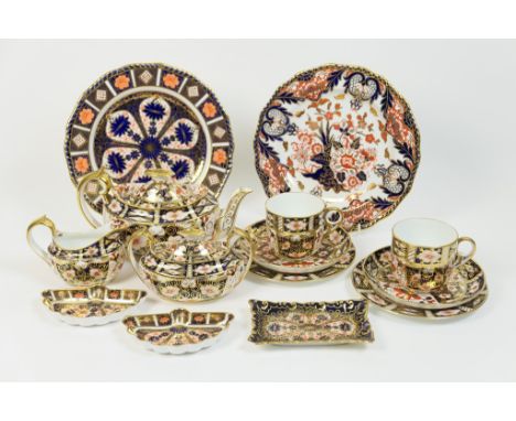 Royal Crown Derby tea for two set, circa 1911, pattern 2451, comprising lidded teapot, 10.5cm, lidded sugar basin, and milk j