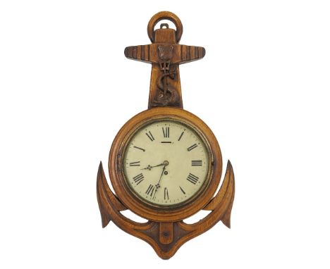 A Victorian nautical themed clock and matching aneroid barometer, by James Muirhead & Sons, Glasgow, each within a carved oak