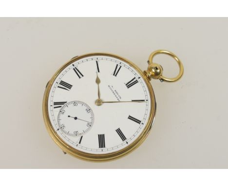 Victorian 18ct gold open face pocket watch, Chester 1868, 43mm white enamelled dial with Roman numerals and subsidiary second