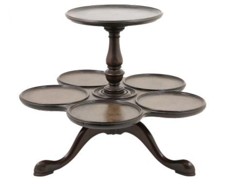 Mahogany two tier lazy Susan in the Georgian style, having a turned central column supporting a central dish top with a furth