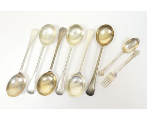 Set of six George V silver Hanoverian pattern soup spoons, by Percy Frederick Jackson, Chester 1926, weight approx. 409g (13.