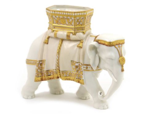 Royal Worcester porcelain model of an Indian elephant with howdah, circa 1879, gilded decoration, printed mark with date code