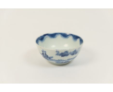 Bow blue and white tea bowl, in the golfer and caddy pattern, circa 1765, 7.5cm diameter