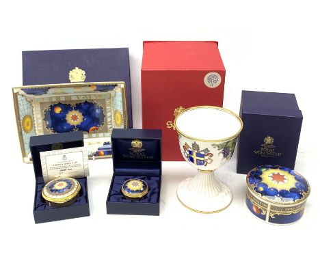 Collection of Royal Worcester Millennium to include two trinket boxes, rectangular dish and circular box and cover and a limi