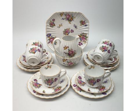 A Copeland Spode tea set, comprising six teacups, six saucers, six side plates, an open sucrier, milk jug, and sandwich plate