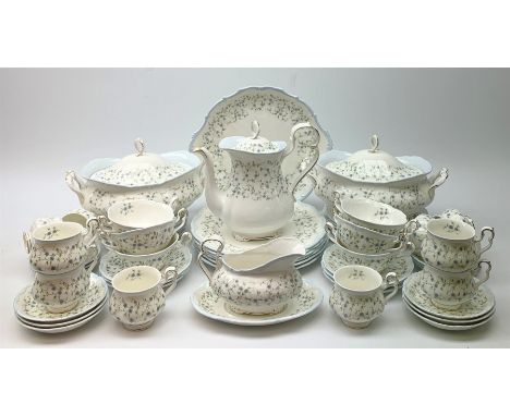 Royal Albert Caroline pattern tea and dinner wares, comprising teapot, six teacups and six saucers, six coffee cups and six s