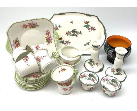 Shelley tea service for six, decorated in the Stocks pattern, Shelley Kingfisher pattern vase and a early 20th century porcel