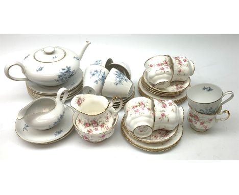 Paragon Victoriana Rose teaware comprising of five cups and six saucers, six side plates, milk jug, bowl, and a KPM part tea 