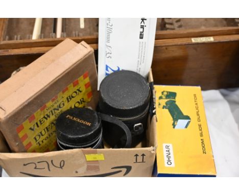 Vintage camera equipment, zoom slide duplicator, viewing box for transparencies, vintage camera lenses etc 