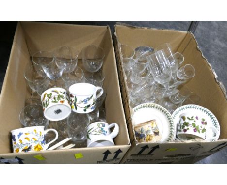 Two boxes of glassware and Portmeirion Botanic Garden  