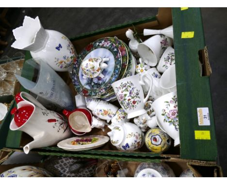 Box of Aynsley Cottage Garden, Crown Clarence coffee pot, Wedgwood collectors' plates etc   