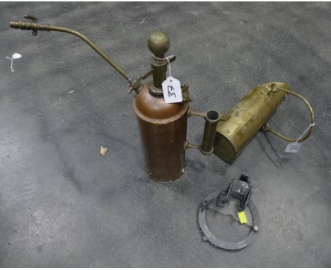 Vintage copper and brass sprayer, 1943 Trench Art bucket and Azimuth Circle No. 4 