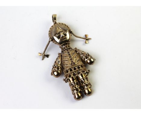 Silver gilt rag-doll form pendant