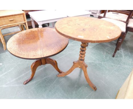 Two mismatched tripod tables 