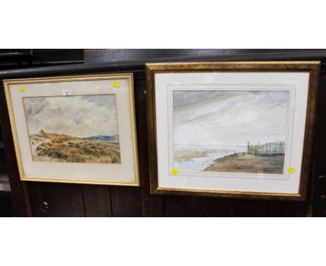 Two watercolours, heathland signed Wright 1900 and estuary scene by R Thomson 