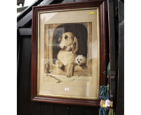 Two prints, child with puppy and dogs, largest 84 cm x 62 cm