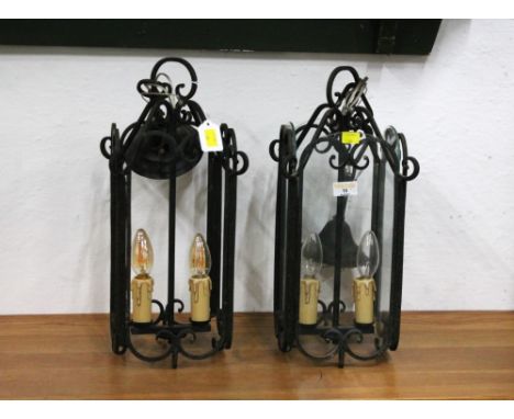 Pair of metal ceiling hung traditional style lantern lights 