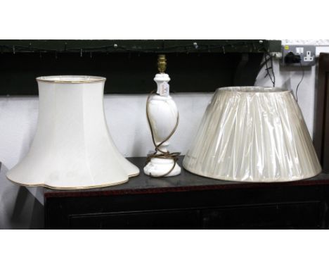Marble lamp base, height 41 cm, and two cream shades 