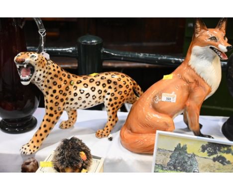 Ceramic cheetah (AF) and fox figure marked to the base Made in Italy, 34 cm high  