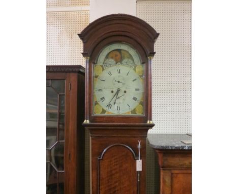 A George III oak 8-day longcase clock, Richard Comber, Lewes, 13in. arched, painted dial with subsidiary date and seconds dia