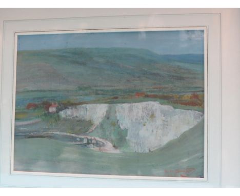 R. H. Sauter (1895-1977) - egg tempera on board, Amberley Pit from the Downs, signed and dated 1928, labelled and inscribed v