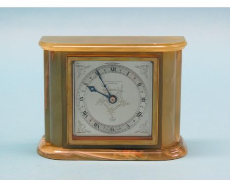 An Elliott mantel clock, 3.5in. silvered dial and timepiece movement, in onyx case, 7in. wide